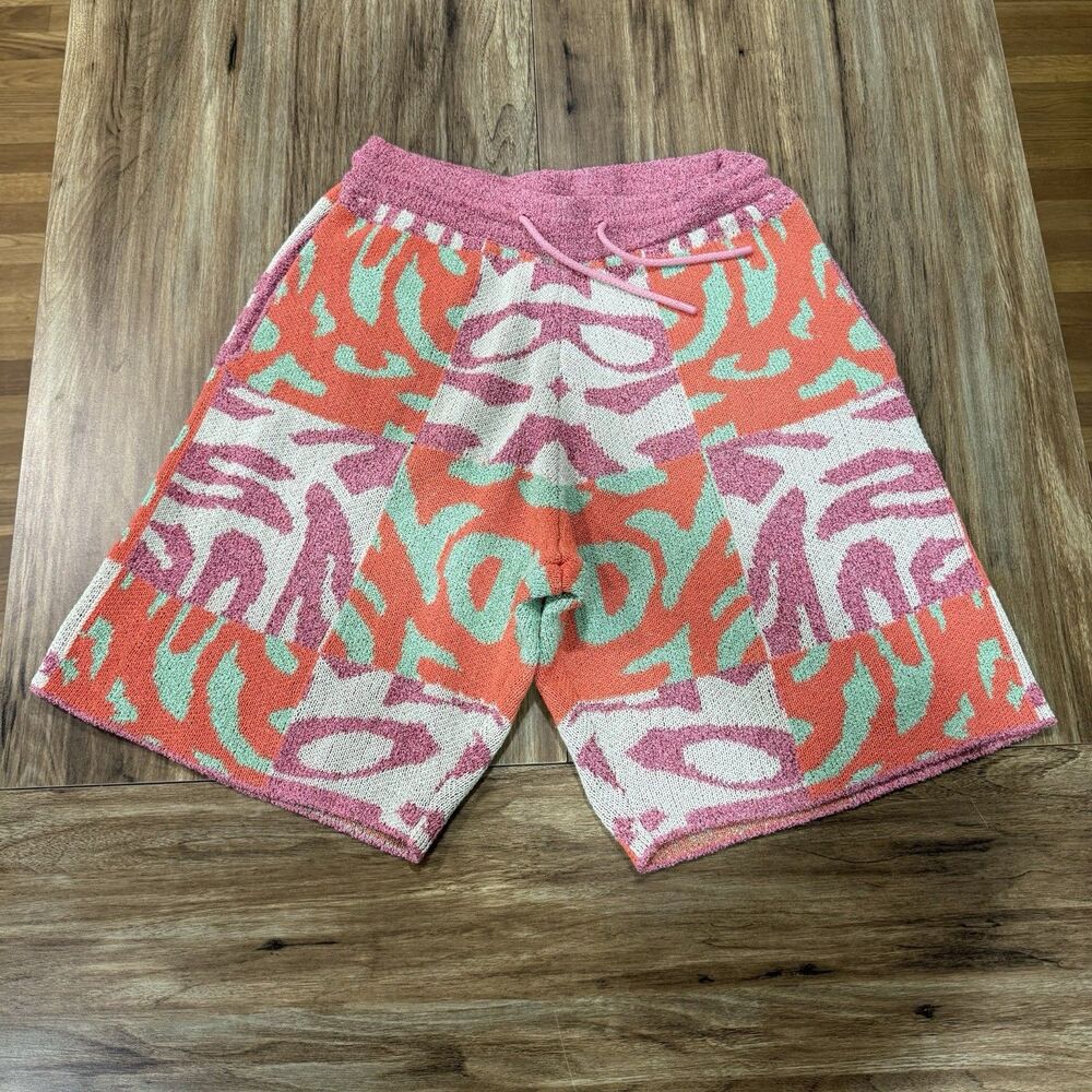 Zara Abstract Pattern Design Knit Drawstring Shorts Men Size Medium Resort Wear